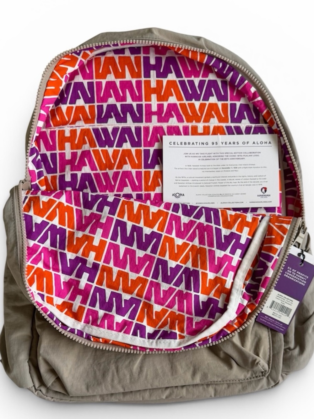 BNWT- ALOHA COLLECTION X HAWAIIAN AIRLINES  Canvas Backpack - Picture 2 of 5